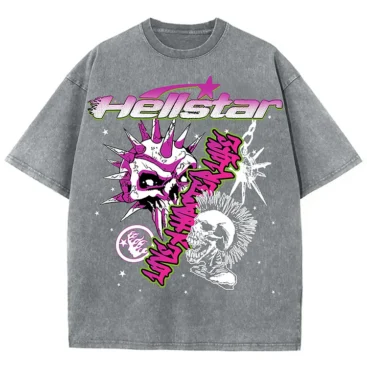 Acid Washed Hellstar Graphic Gray T-Shirt